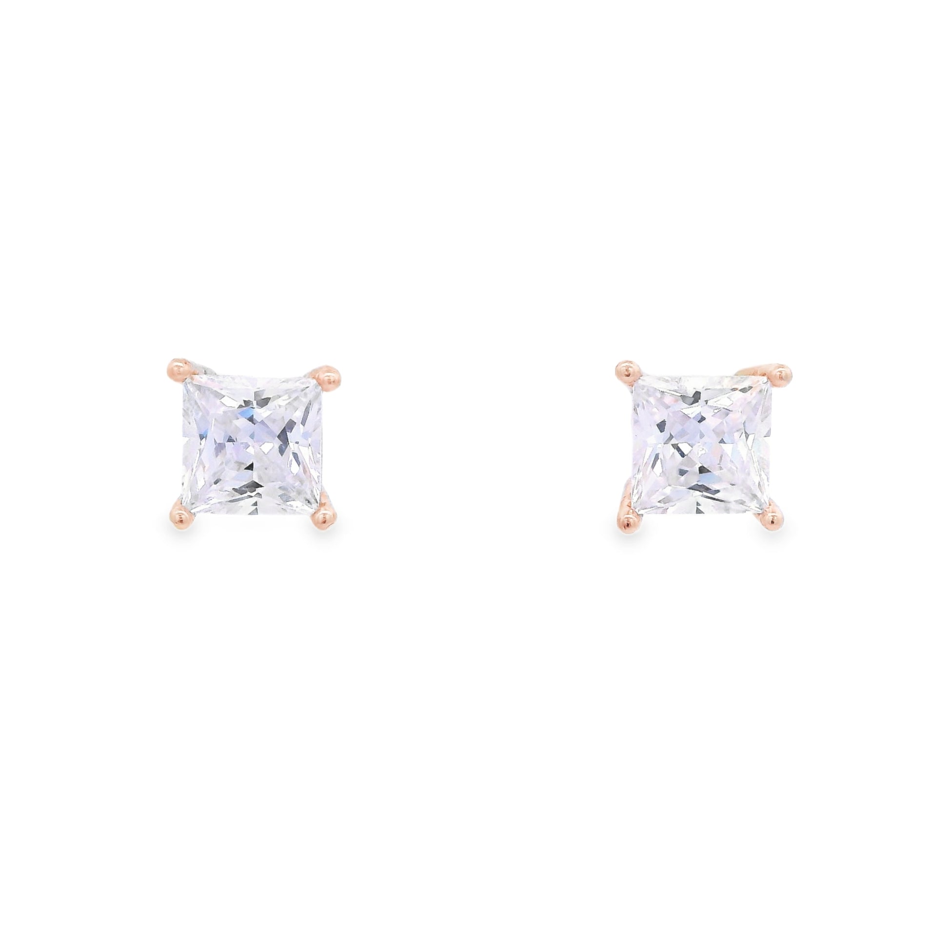 Front view of 6mm sterling silver 10K gold-plated square zirconia stud