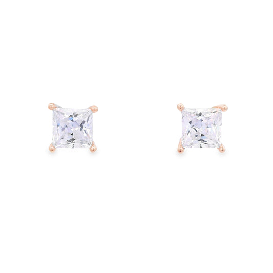 Front view of 6mm sterling silver 10K gold-plated square zirconia stud