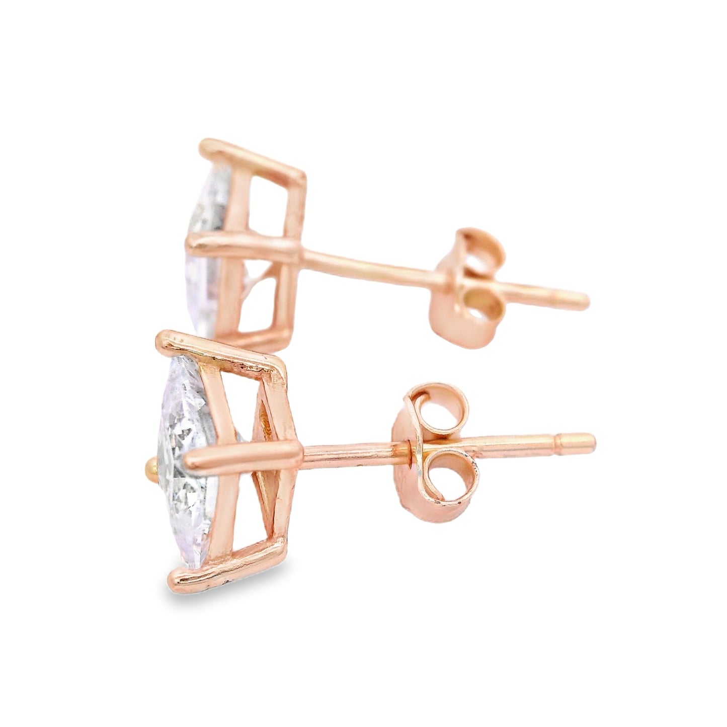 Side view of 6mm sterling silver 10K gold-plated square zirconia stud