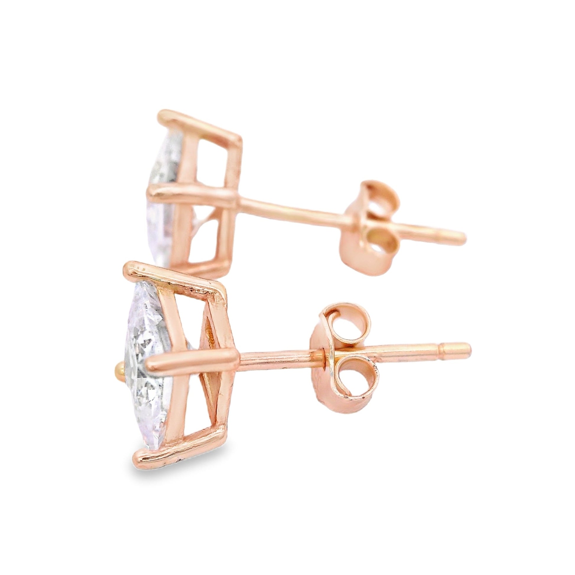 Side view of 6mm sterling silver 10K gold-plated square zirconia stud