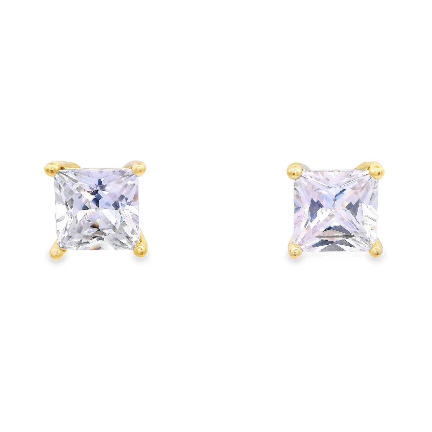 Front view of 6mm sterling silver gold-plated square zirconia stud