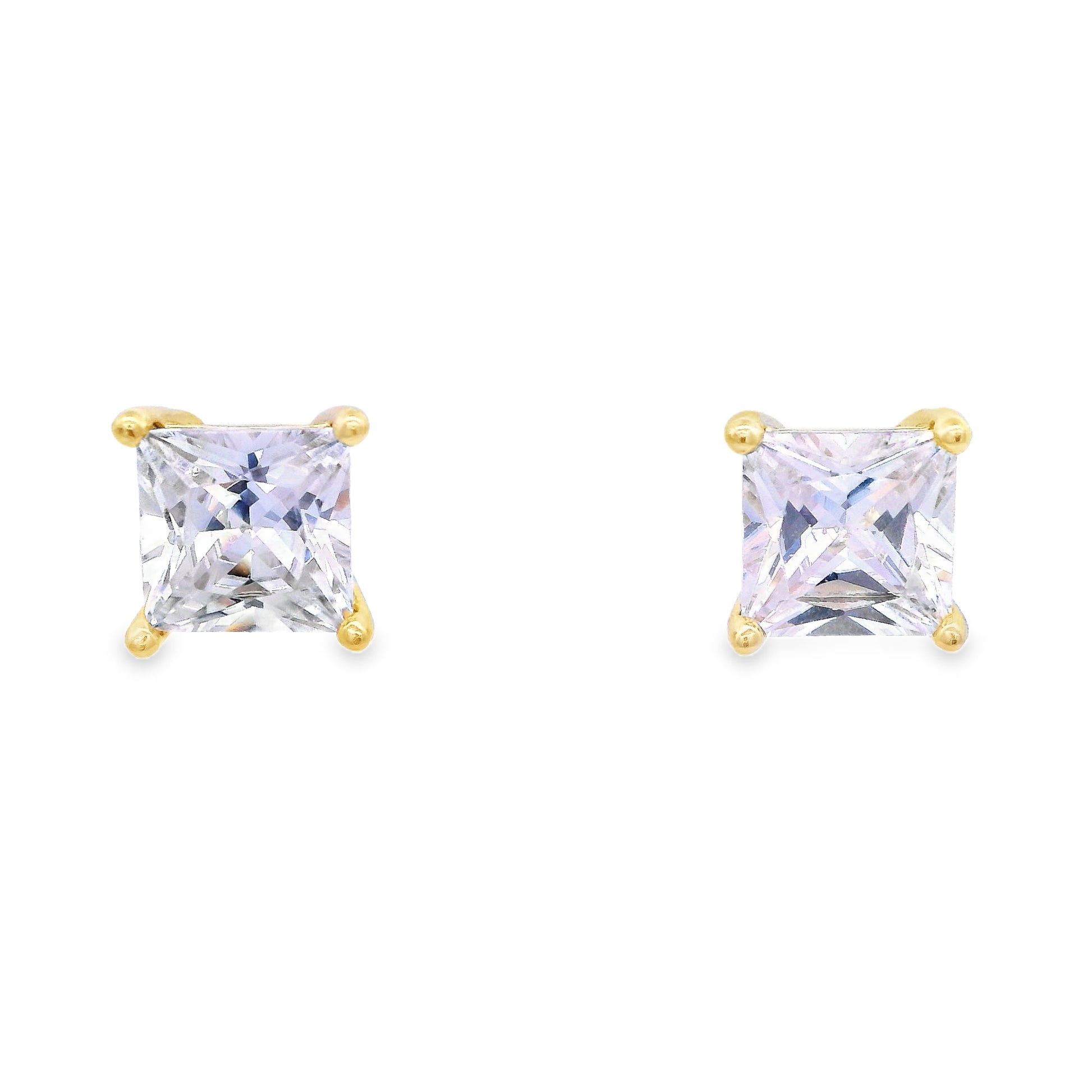 Front view of 6mm sterling silver gold-plated square zirconia stud