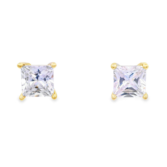 Front view of 6mm sterling silver gold-plated square zirconia stud