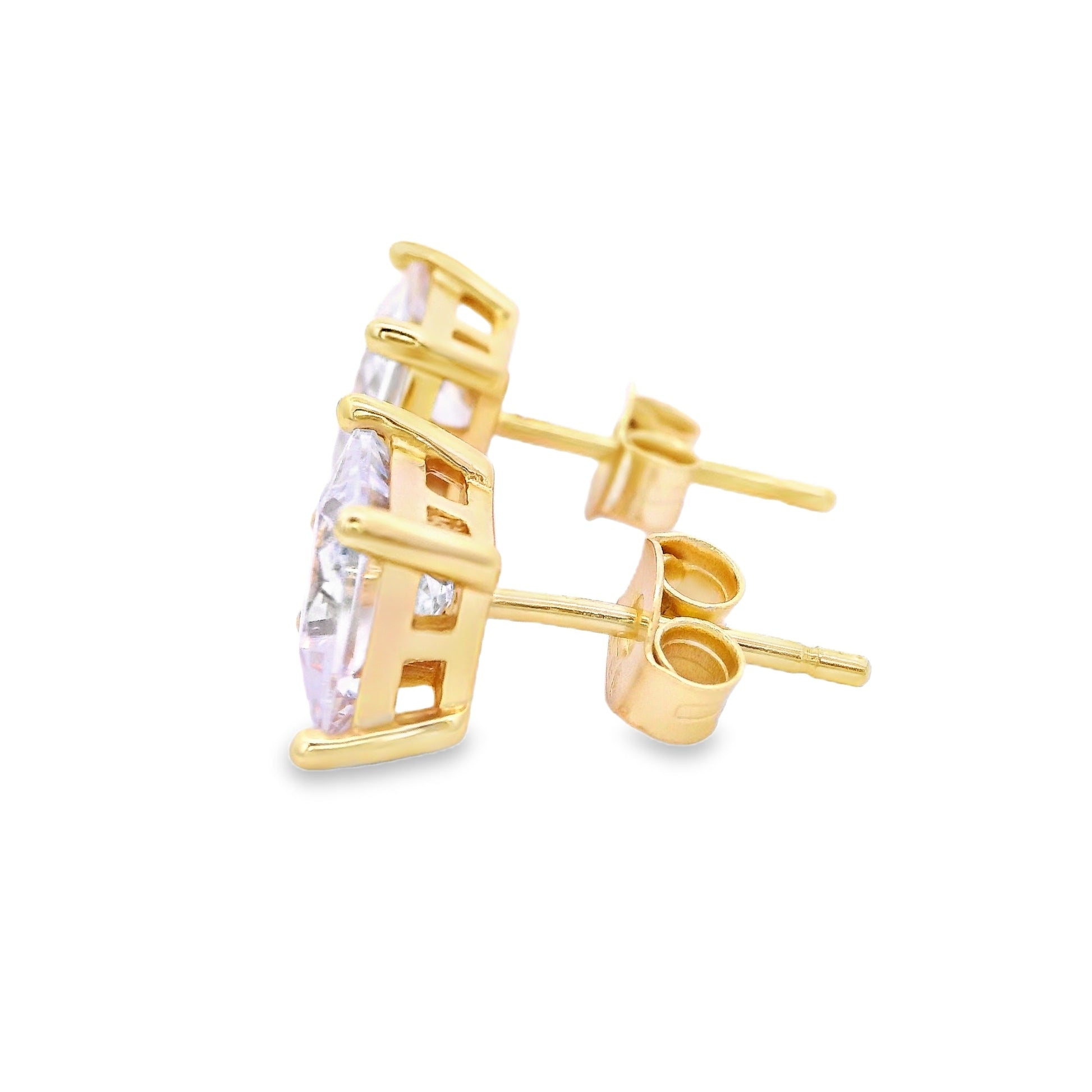 Side view of 6mm sterling silver gold-plated square zirconia stud