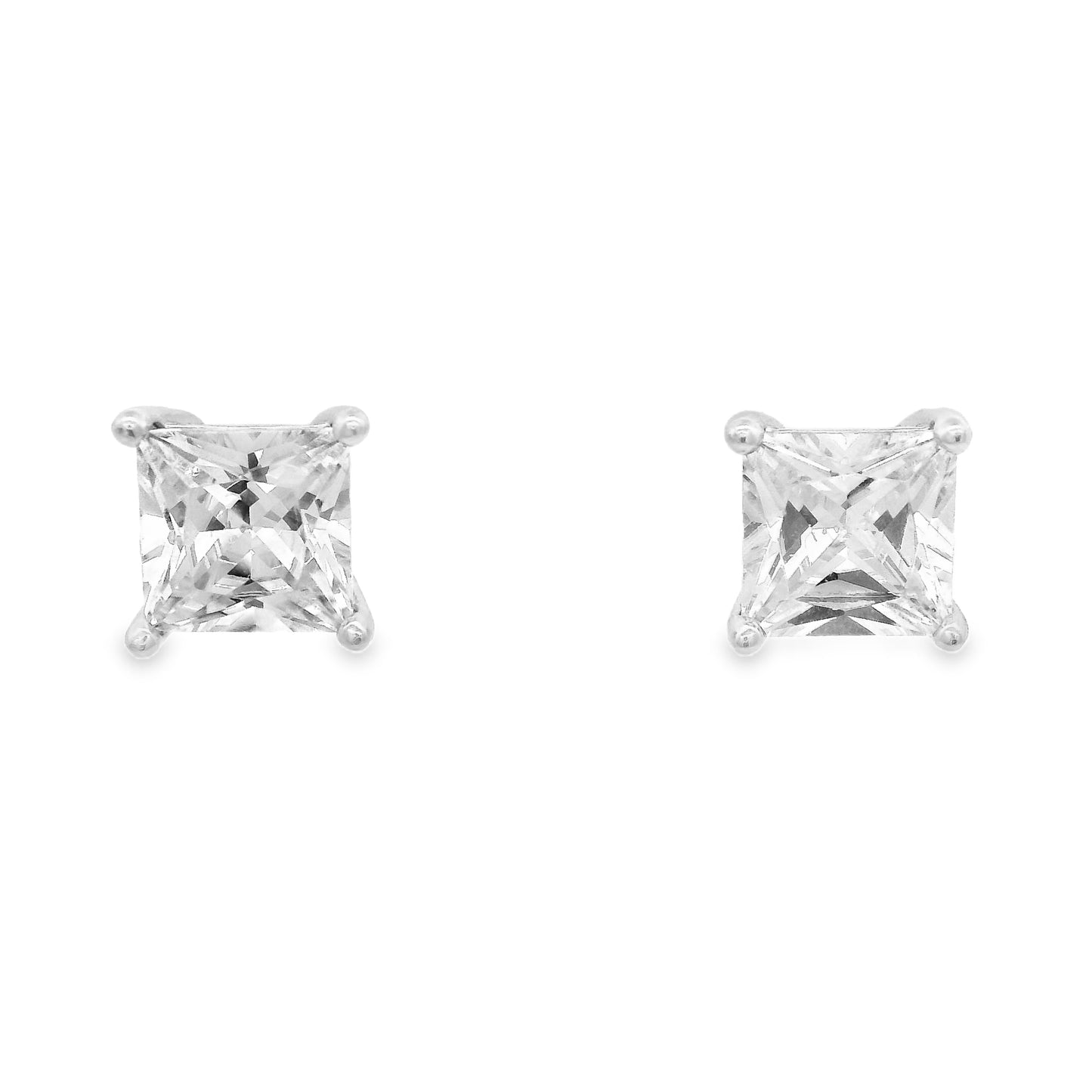 Front view of 6mm sterling silver square zirconia stud