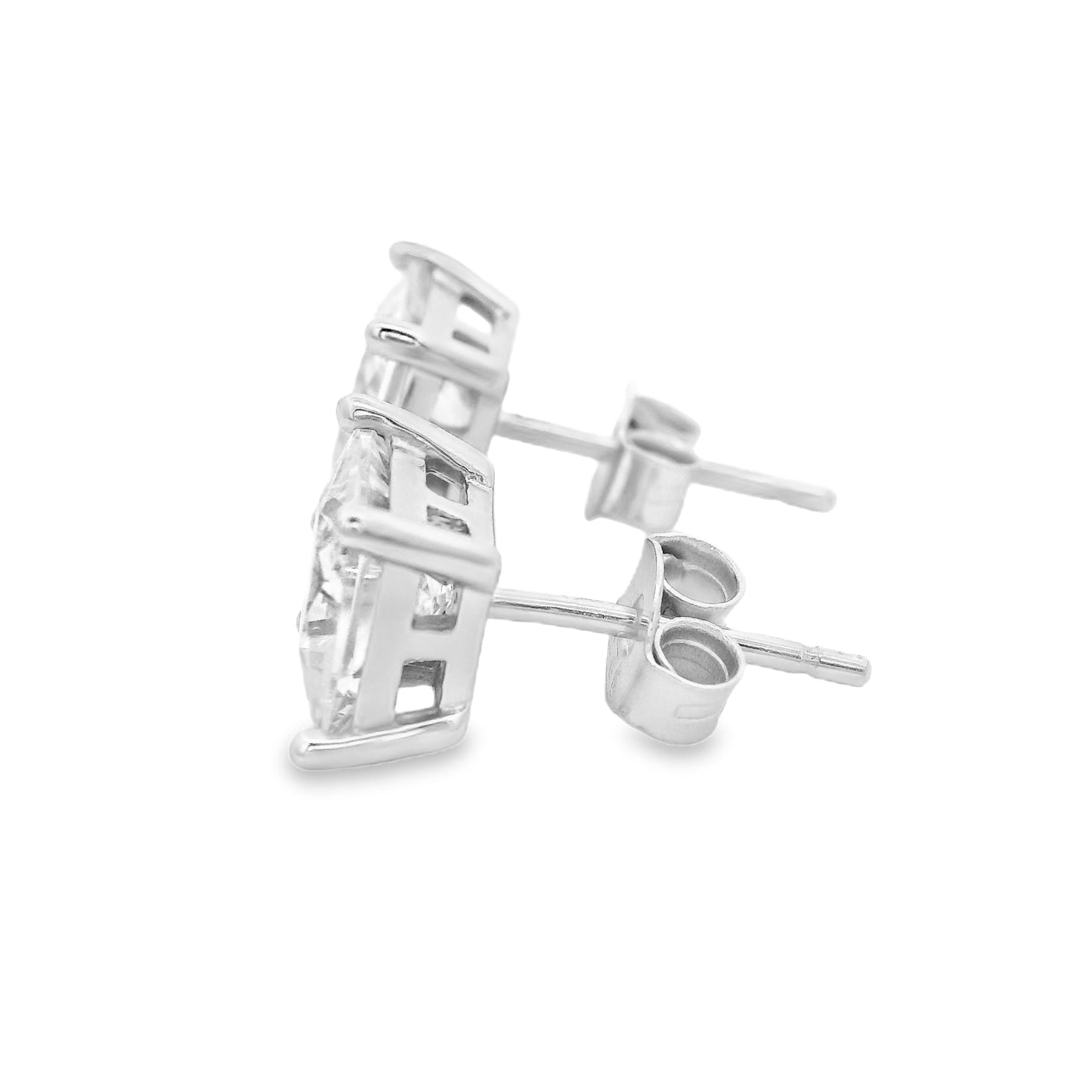 Side view of 6mm sterling silver square zirconia stud